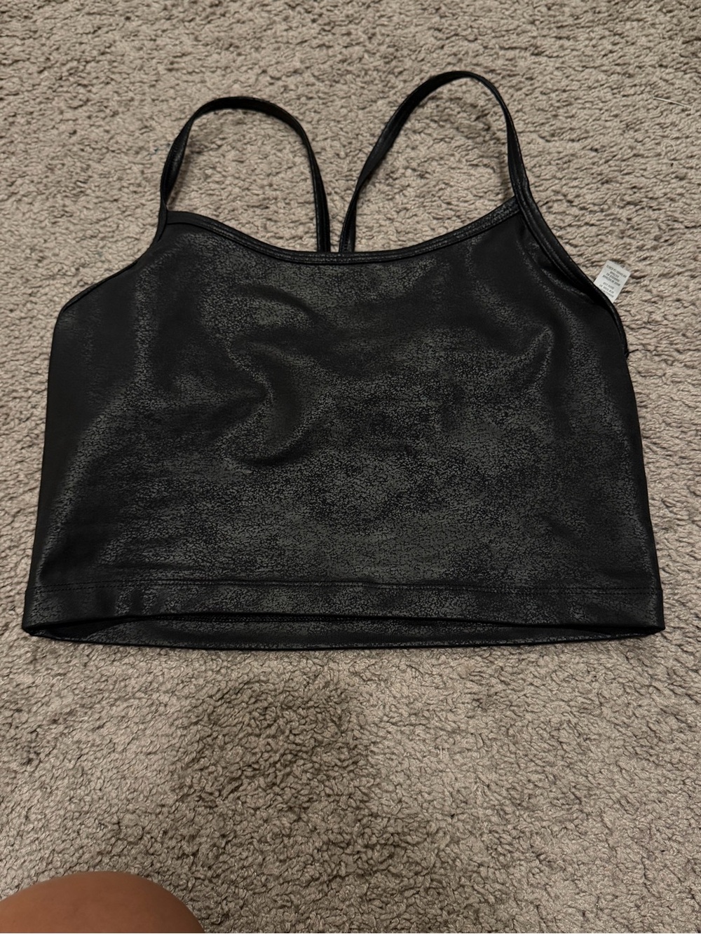 Aerie Black Faux-Leather Cropped Sports Bra